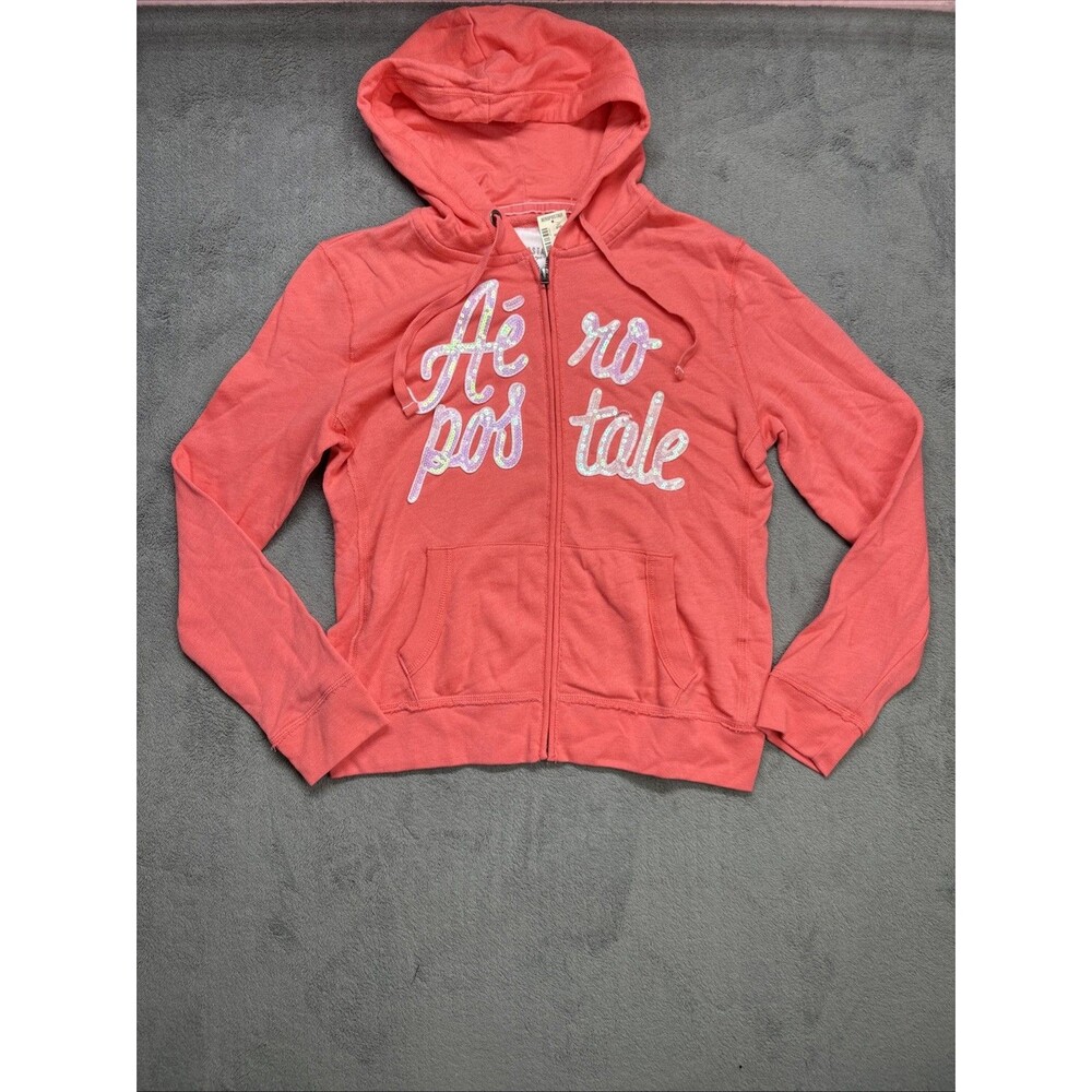 Y2K Aeropostale Pink Sequin Logo Full Zip Hoodie Sz L NWT